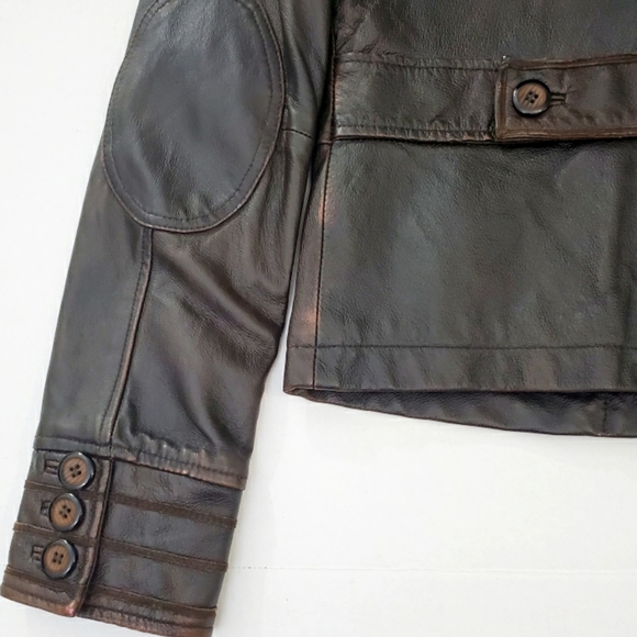Sanctuary Distressed Leather Jacket Military Brown - Picture 5 of 9